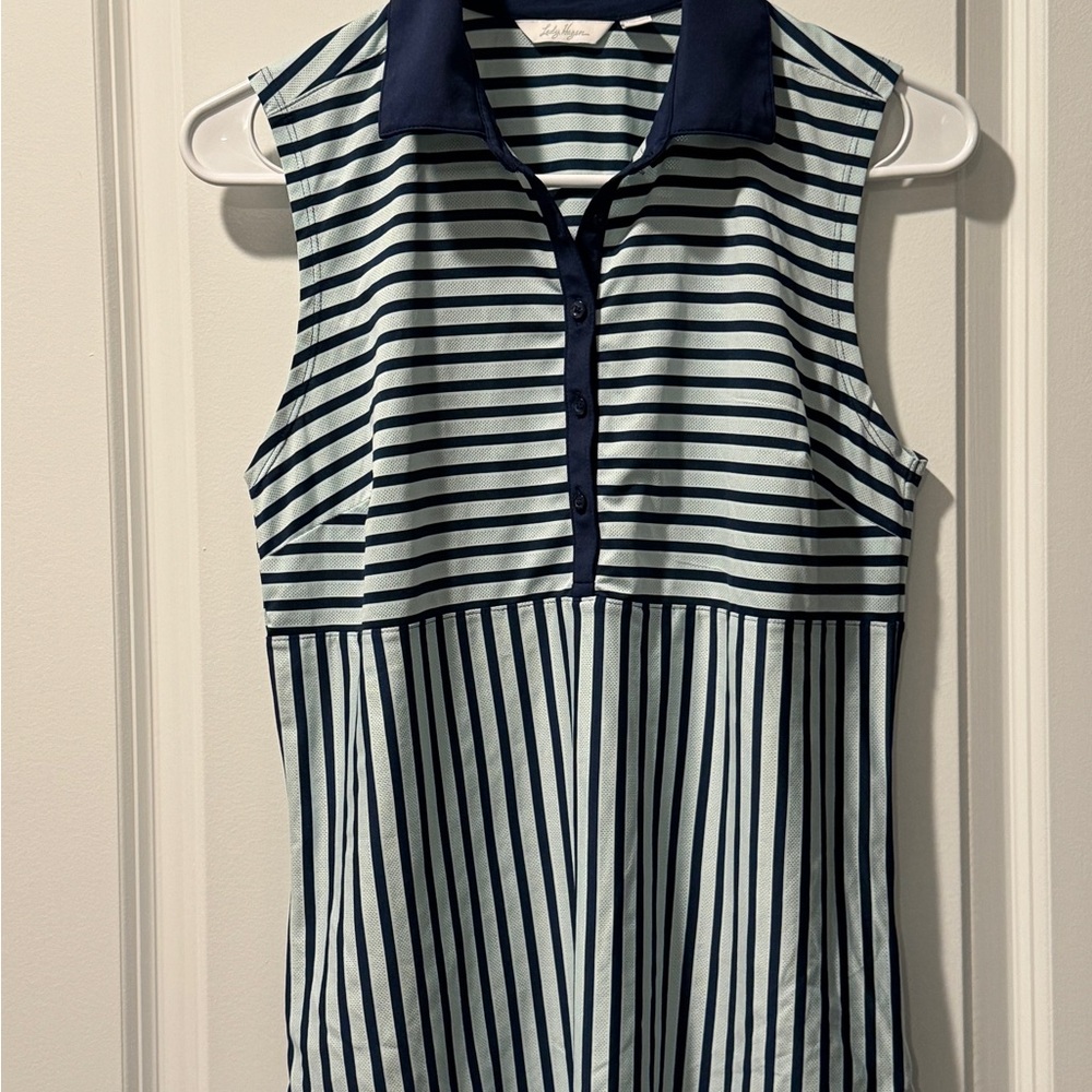 Lady Hagen Blue Striped Fitted Golf Polo Tank Top